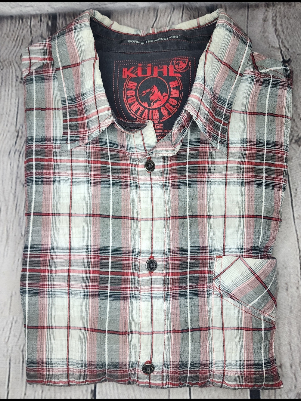 KÜHL Men's Plaid Button-Down Shirt in Red, Gray & White